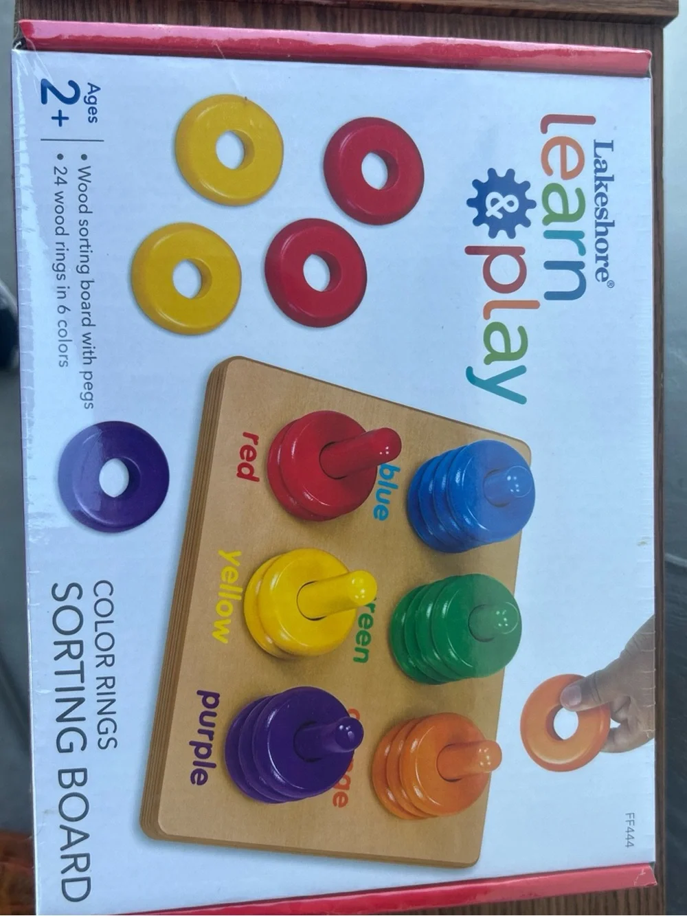 Wooden Color Ring Stacking Toy - Red, Yellow, Blue, Green, Purple, Orange 2+